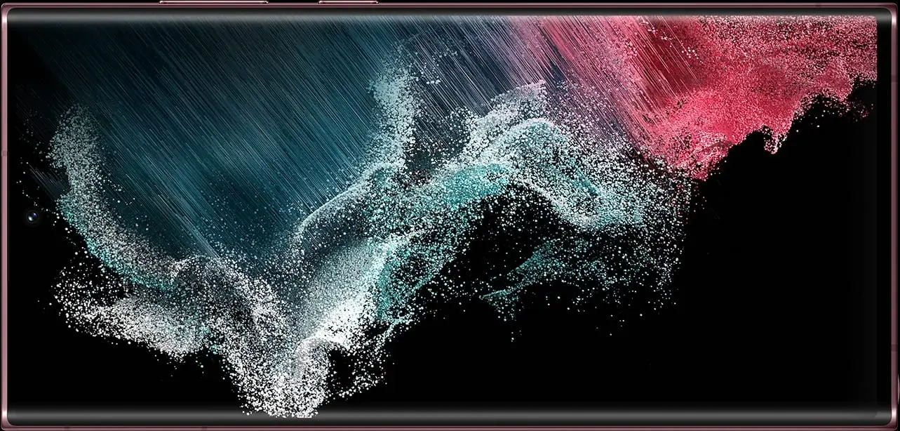 The front of Galaxy S22 Ultra, a bright wave of colour on its screen