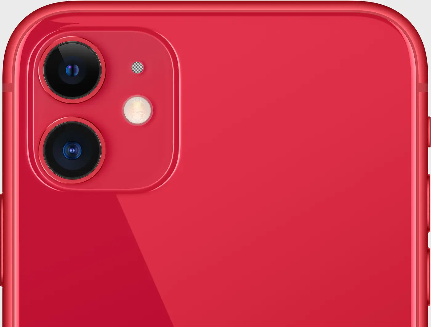 The dual camera on the back of iPhone 11 in RED