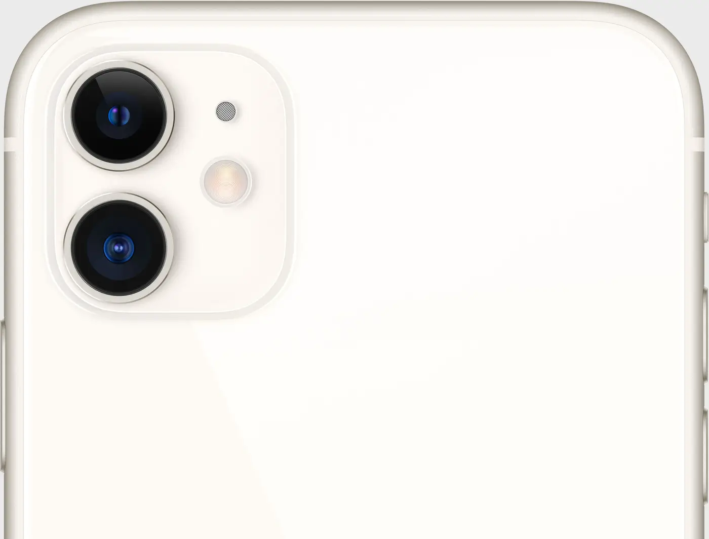 The dual camera on the back of iPhone 11 in White