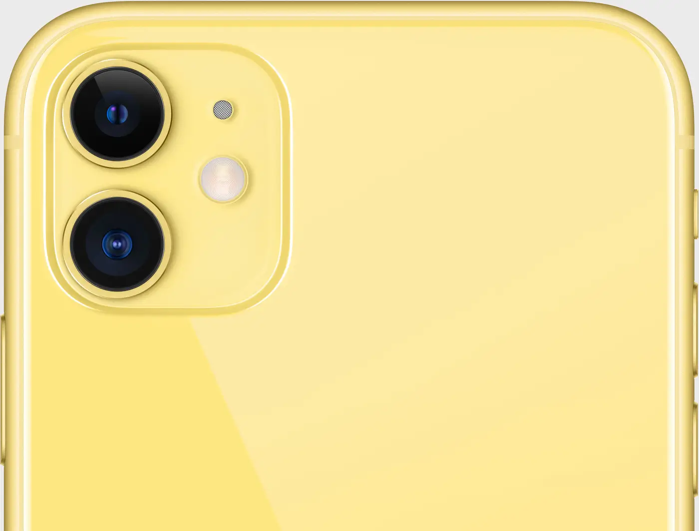 The dual camera on the back of iPhone 11 in Yellow