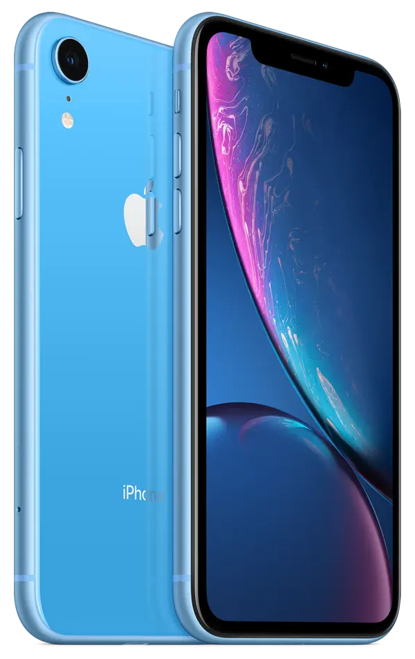 iPhone XR in Blue, back and front
