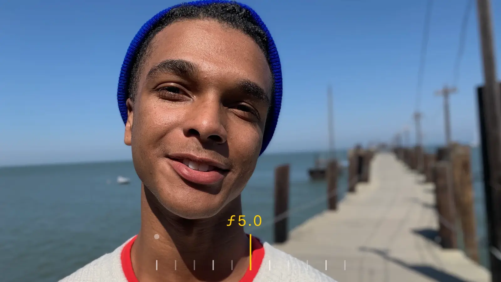 The same portrait with the boardwalk and poles coming into view