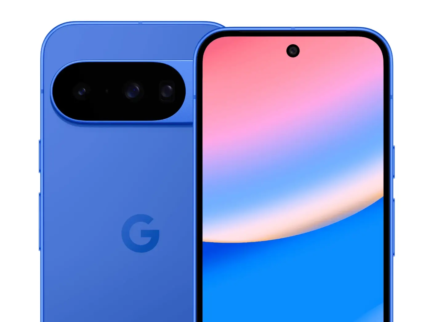 Pixel 10 in Indigo, from the back and the front