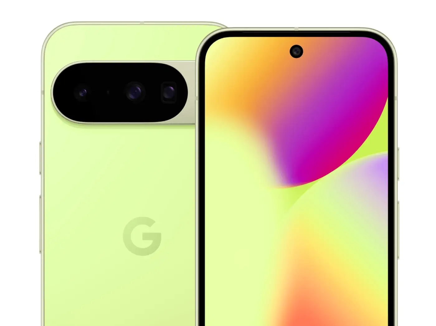 Pixel 10 in Lemongrass, from the back and the front