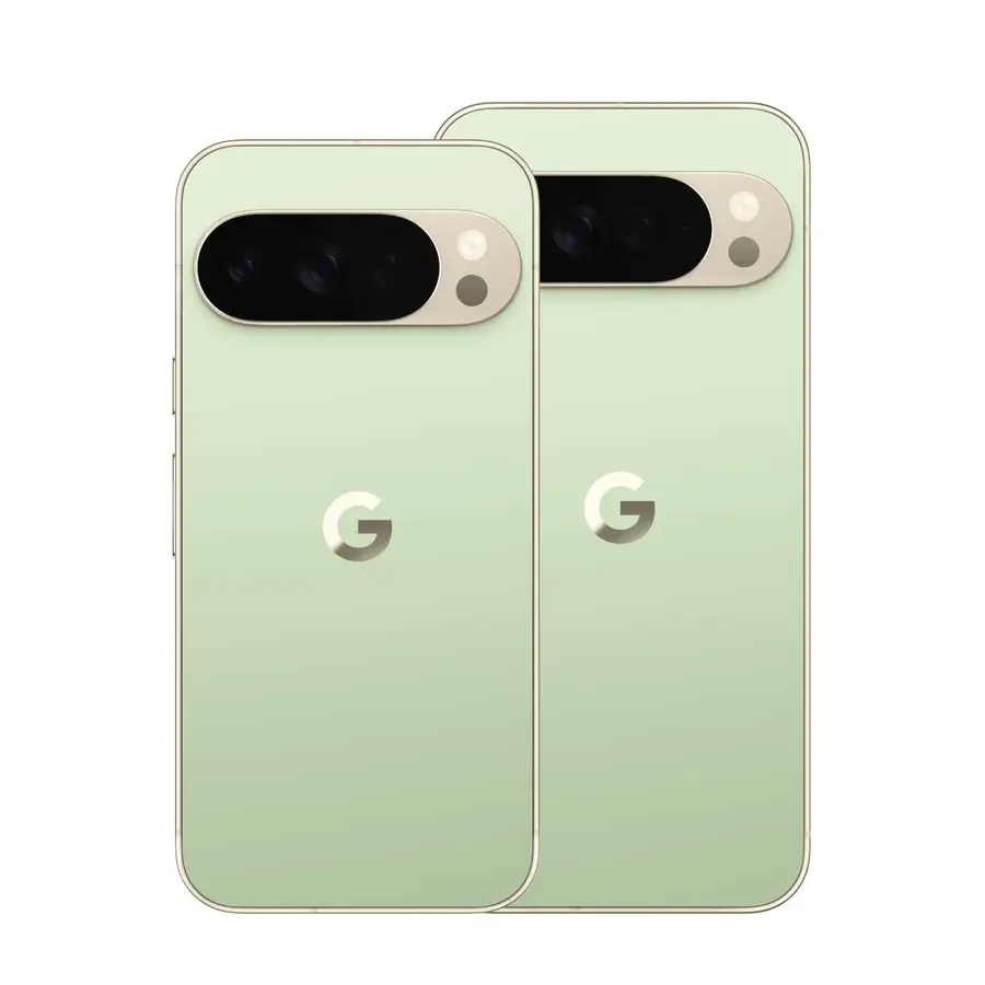 Pixel 10 Pro and Pro XL in Jade, from the back