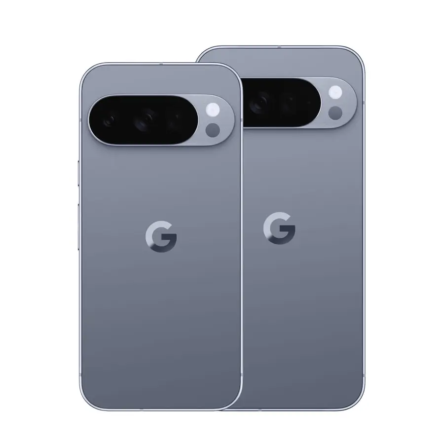 Pixel 10 Pro and Pro XL in Moonstone, from the back