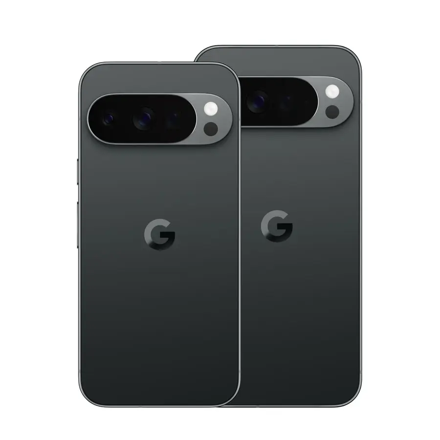 Pixel 10 Pro and Pro XL in Obsidian, from the back
