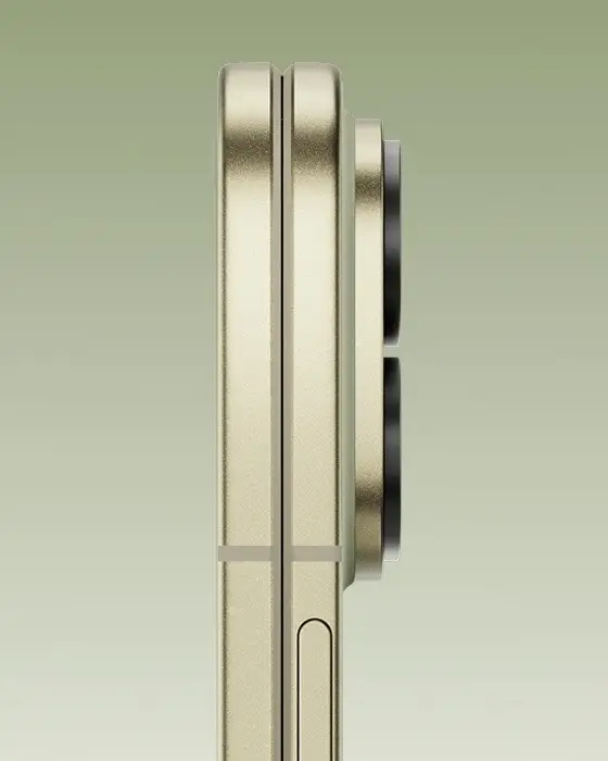 The matte metal edge of a folded Olive Pixel 11 Pro Fold, with the camera bar standing out