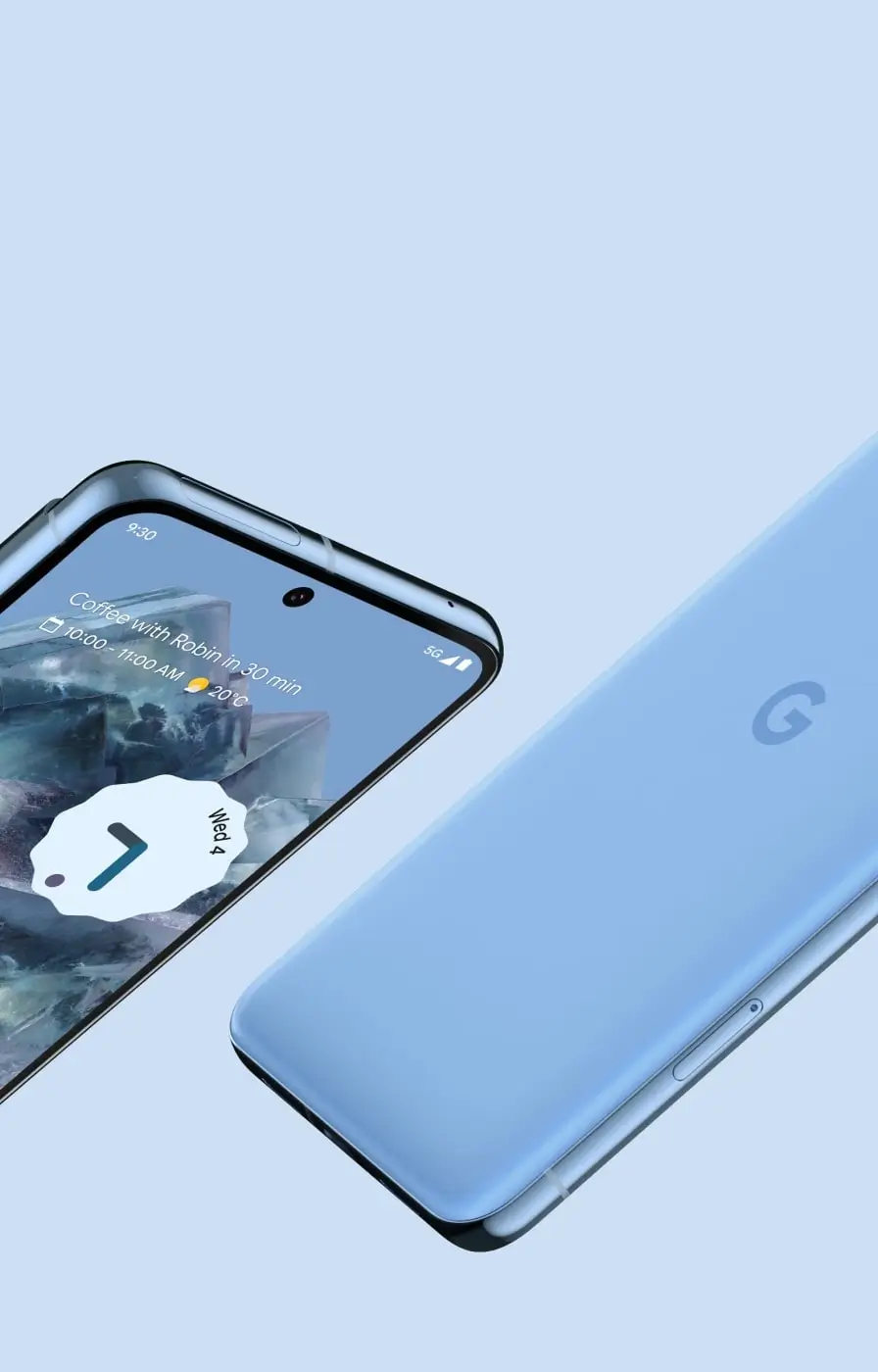 Two Bay Pixel 8 Pro phones side by side at an angle, showing the matte back and the screen